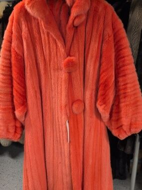 Red Mink  Fur Long Coat - Women's Statement Jacket